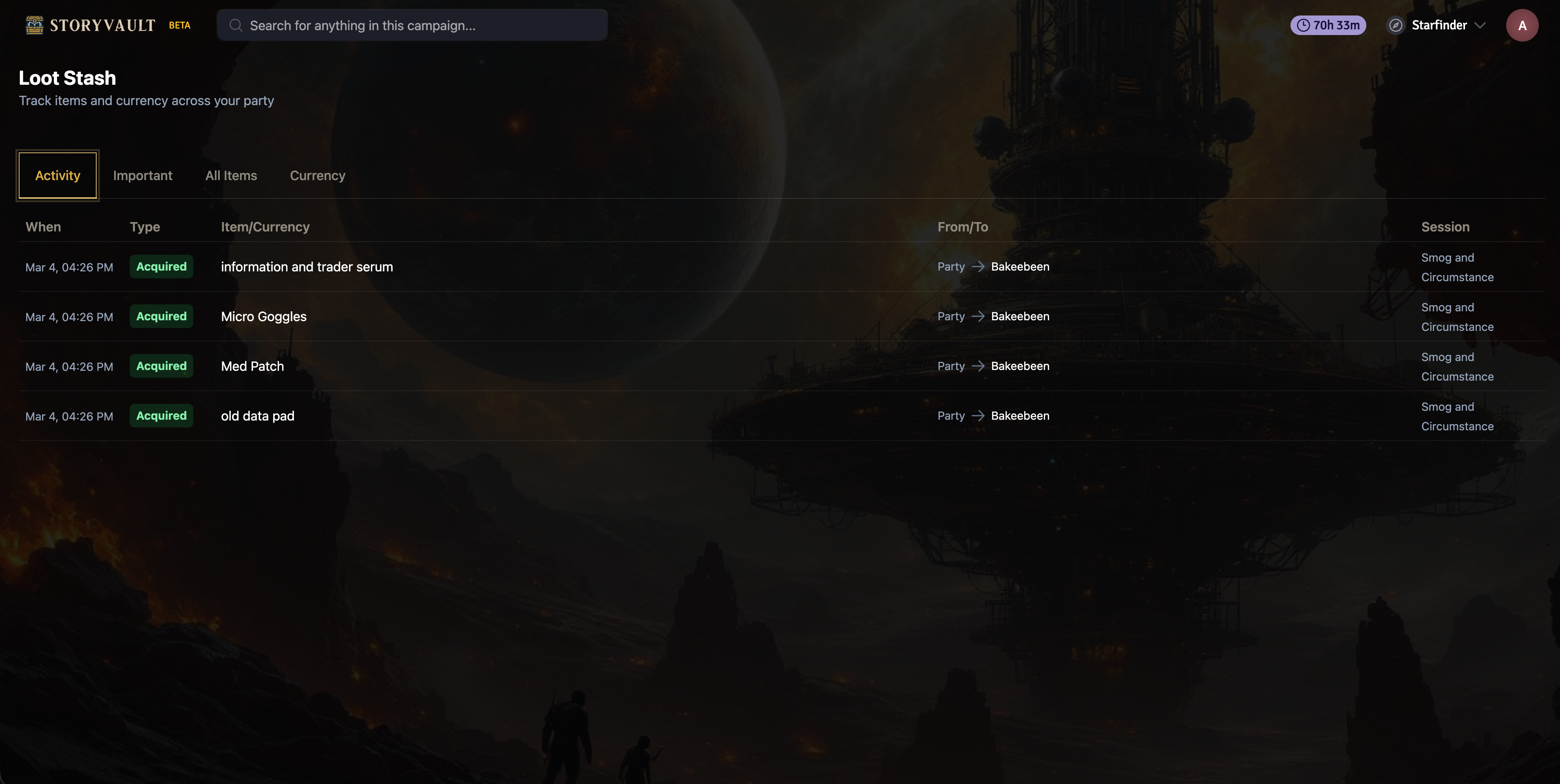 StoryVault inventory and loot tracking