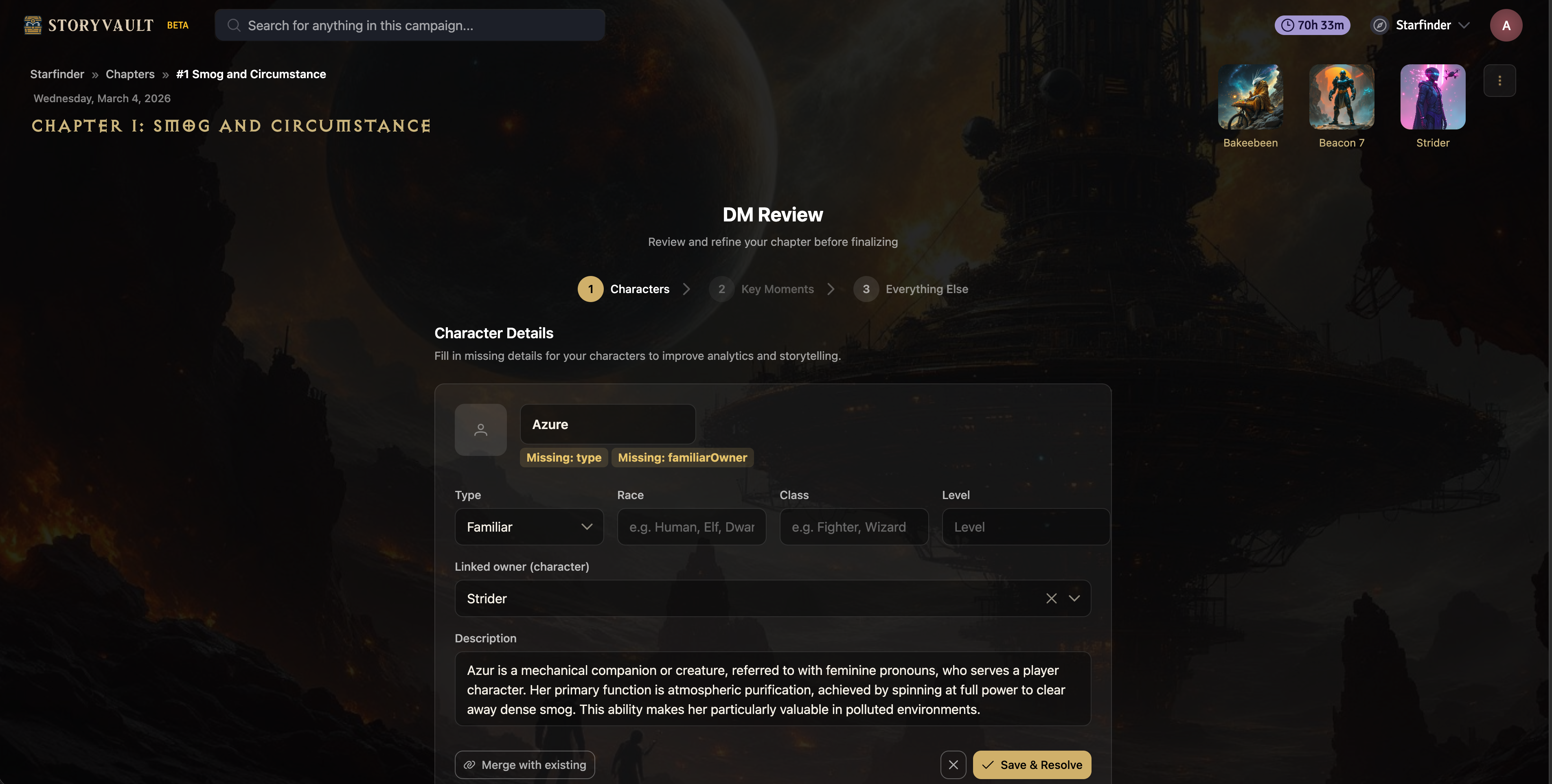 StoryVault review and QA interface